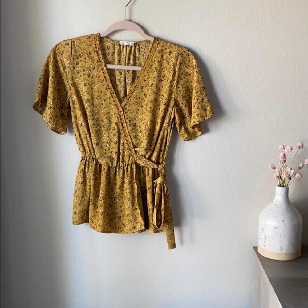 Floral Gold Wrap Top